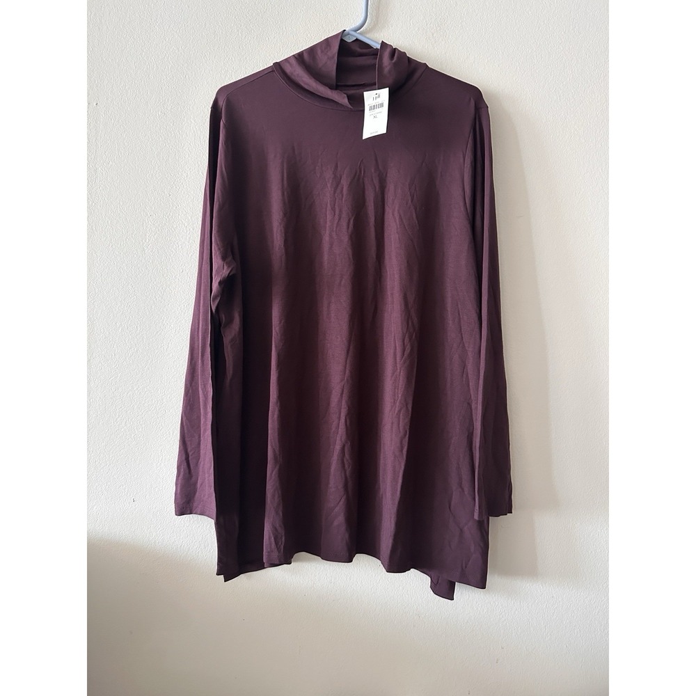 New J. Jill Luxe Supima Turtleneck Tunic Split Hem XL Spiced Wine Plum Soft Knit